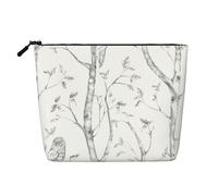Grey Woods and Birds - Bolsa de cosméticos con cremallera de gran capacidad, bolsa de viaje de cáñamo falso, organizador de uso diario para mujer