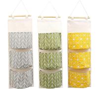 grey+yellow+green-Creative cotton and linen waterproof storage hanging bag 3 layers hanging pocket fabric behind door miscellaneous storage bag storag