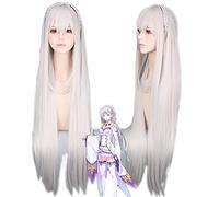 GreyLong Straight Bangs Peluca 80 cm Comienza una nueva vida en otro mundo en Zero Emilia Cosplay Peluca
