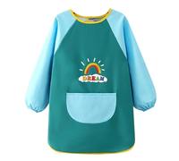 Greyoe 1 delantal de pintura para niños, delantal para niños, babero con mangas, impermeable y resistente a la suciedad para pintar, Arco iris Letras Verde, L