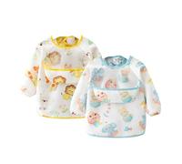 Greyoe 2 piezas Baberos Bebe Impermeables, Babete Impermeável Bebe, Adecuado para Niños y Niñas para Comer, Dibujar y Jugar - (pequeño tigre y pequeño oso)