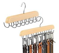 Greyoe Corbatero Paquete de 2, Organizador Cinturones, Colgando Bolsa Rack Multifuncional Cinturón Corbata Sling Gancho Organizador para Corbatas, Bufandas, Chales (Natural (14 Gancho))