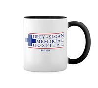 Grey's Anatomy Greys and Sloan Memorial Hospital Blanca taza de café con RIM Negro y manija Mug