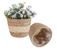 GRGO 2 Piezas Cesta para Plantas, Cesta Tejida a Mano, Cesta De Hierba, Macetas De Flores, Cesta De Plantas Naturales, Cesta Decorativas, Cestas Redondas, para Plantas Flores Decoración del Hogar
