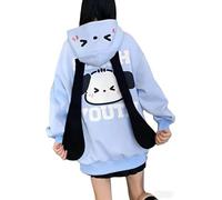 grhaat Sudadera con Capucha Kawaii con Cremallera Harajuku Puppy de Orejas largas, Casual, Holgada, con Capucha, Cutecore Y2k Graphic, Azul, XL