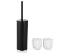 Gricol Cepillo de Inodoro Escobilla WC Negra Escobillas de Baño Negra con Recipiente de Acero Inoxidable con Protector contra Salpicaduras para Manos Cepillo de Inodoro con un Cepillo de reemplazo