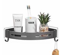 GRICOL Estante Ducha Sin Taladro Esquina Estanteria Baño con 2 Ganchos Metal Estantería Ducha Organizador Ducha Gris