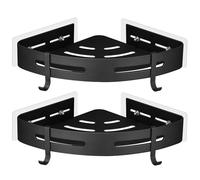 GRICOL Estante Ducha Sin Taladro Esquina Estanteria Baño con 4 Ganchos Metal Estantería Ducha Organizador Ducha 2 Piezas Negro