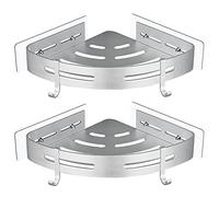 GRICOL Estante Ducha Sin Taladro Esquina Estanteria Baño con 4 Ganchos Metal Estantería Ducha Organizador Ducha 2 Piezas Plata