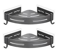 GRICOL Estante Ducha Sin Taladro Esquina Estanteria Baño con 4 Ganchos Metal Estantería Ducha Organizador Ducha 2 Piezas Gris