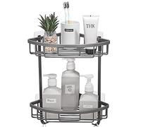 GRICOL Estanteria Baño Sin Taladro Esquina Estante Ducha con 2 Ganchos Metal Estantería Ducha Organizador Ducha 2 Piezas Gris
