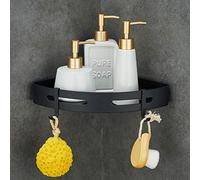 GRICOL - Estantería de Ducha sin taladrar, con Adhesivo de Metal y 2 Ganchos antioxidantes para Cuarto de baño, Color Negro