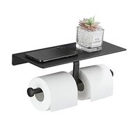 Gricol Portarrollos para Papel Higiénico Porta Rollos con Soporte Sin Taladro para Teléfono Celular Doble de Pared para Baño (Negro)