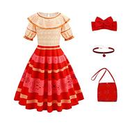 Gridamea Disfraz Isabella Encanto Vestido de Mirabel para niñas, disfraz de Isabela para niños pequeños, vestido de princesa fantástico con bolsa, pendientes, traje de anteojos para