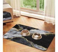 Grieta Dorada de mármol Negro,Tapete para Comida de Mascotas, manteles Individuales de Cuero sintético para Gatos y Perros,40x60cm