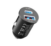 GRIFEMA Cargador Coche USB C 30W, Adaptador Mechero de Coche con 30W PD USB-C y 18W QC 3.0 USB-A, Cargador Rápido Multivoltaje para iPhone 16/15/14, Samsung Galaxy S23/S22, iPad- Carcasa de Aluminio