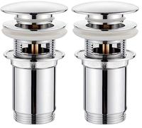 GRIFEMA G104 Desagüe Lavabo 1¼ de Latón Cromado con Tapón Click-Clack - Válvula Universal para Fregadero con y sin Rebosadero, Sistema Pop-Up Fácil de Instalar y Antifugas (Paquete de 2)