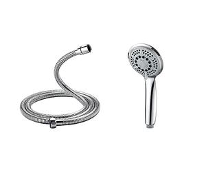 GRIFEMA G851-20 Manguera Ducha, 2.0 m, Flexo de Acero, Plata, 2.0M + Alcachofa de ducha, ducha mano Grande, 5 chorros, 100 mm, Cromo [Exclusivo en Amazon]