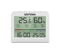 GRIFEMA GA2901, Termómetro Digital Interior del Higrómetro, Digital Medidor de Humedad con Retroiluminación, Registro Máx/Mín, Reloj/Fecha, Ideal para Hogar/Invernadero, Blanco