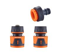 GRIFEMA GE1103 Kit de Conector de Manguera de Jardín Que Incluye Conector Waterstop de 1/2", Acoplamiento Rápido de 1/2" y Accesorios Hembra Premium de 1/2" - 3/4"Gris - Naranja
