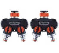 GRIFEMA, GE1401-2 Distribuidor de 2 vías, Desviador de Grifo de 3/4 y 1/2, con Adaptador para Ajuste de Caudal, Riego con 2 Conectores de Manguera, Naranja y Negro, Distribuidor de 2 vías