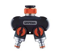 GRIFEMA, GE1401-2 Distribuidor de 2 vías, Desviador de Grifo de 3/4 y 1/2, con Adaptador para Ajuste de Caudal, Riego con 2 Conectores de Manguera, Naranja y Negro, Distribuidor de 2 vías
