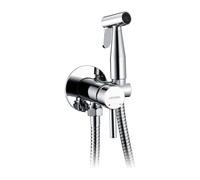 GRIFEMA G154-1 Monomando Empotrar para Bidé WC, Agua Caliente Y Fria, con Ducha Mano, Soporte Y Manguera, Flexo, Negro, Pulverizador de Latón, Plata-l, M