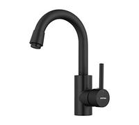 GRIFEMA Grifo Lavabo Negro, Grifo de Baño Caño alto de Acero Inoxidable, Giratorio 360°, Monomando para Agua Fría y Caliente en el Baño, Ahorro de Agua, Ahorro de Energía, G1002B