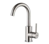 GRIFEMA Grifo de Lavabo Acero Inoxidable, Monomando Rotación 360 grados, Cuello de Cisne de Arco Alto, Ahorro de Agua, Pico Burbujeador Neoperl, Instalación Rápida, G1002A