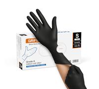 GRIFEMA Guantes Desechables de Nitrilo - Talla S, Protección Química, Resistentes y Sin Polvo (Caja de 100) - Certificados EN 455 para Uso Médico y EN 374 para Protección Química - Negro