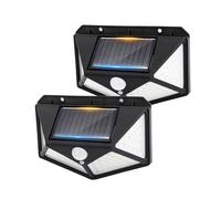GRIFEMA Luz Solar Exterior para Jardín con Sensor de Movimiento, Focos LED Exterior Solares, Lámpara de Pared Solar Impermeable 100 LEDs, 3 Modos, Ángulo 270°, IP65, Batería 800mAh, Pack de 2