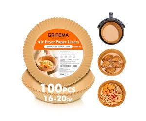 GRIFEMA Papel Freidora Aire - 2.2 a 4.5 L - 100 Piezas, 16-20cm - sin BPA - Antigrasa - Grado Alimentario Air Fryer Papel Redondo para Cecotec COSORI Air Fryer