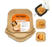 GRIFEMA Papel Freidora Aire Cuadrado para Cosori Cecotec 2-4 L, 100 Unidades Desechable Air Fryer, Accesorios para Freidora sin Aceite, Papel Pergamino BPA Free, para Horno, 16-20 cm