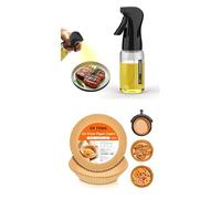 GRIFEMA Pulverizador de Aceite de Vidrio 200ml y Papel de Horno 100 Hojas para Air Fryer Sin BPA