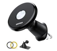 GRIFEMA Soporte Móvil Coche Magnético Compatible con MagSafe, 2 en 1, 360° | 2 formas de montaje: base para salpicadero o clip de rejilla con doble gancho; incluye 2 aros metálicos