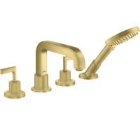 Grifería de 4 orificios para bañera hansgrohe AXOR Citterio con manijas de palanca, 39446950, Color: Latón cepillado