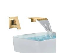 Grifería de Baño de Pared Grifo de Lavabo Negro Mate, Grifo de Lavabo Empotrado, Monomando, de Pared, con Agua fría y Caliente, Tipo Cascada, Tipo Split(Color3)