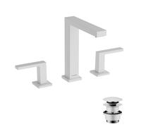 Grifería de lavabo hansgrohe Tecturis E 150, de 3 orificios, con juego de desagüe Push-Open, alcance de 158 mm, EcoSmart+, 73030700, Color: Blanco Mate