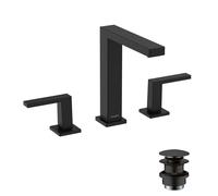 Grifería de lavabo hansgrohe Tecturis E 150, de 3 orificios, con juego de desagüe Push-Open, alcance de 158 mm, EcoSmart+, 73030670, Color: negro mate