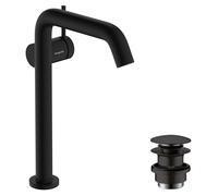 Grifería de lavabo hansgrohe Tecturis S 240 Fine CoolStart, para lavabos sobre encimera con juego de desagüe PUSH, EcoSmart+, 73370670, Color: negro mate