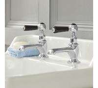 HudsonReed Par de Grifos para Lavabo Estilo Tradicional Color Negro y Cromado con Manijas a Palanca - Elizabeth