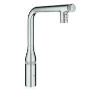 Grifería para fregadero Grohe Essence SmartControl, 201mm de proyección, extraíble, doble rociador, orientable, 31892DC0, Color: súper acero