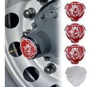 Griffin - 4 calcomanías de aluminio para llantas de camión Scania, tapas centrales, emblema, cubierta adhesiva (rojo y plateado)