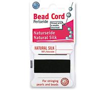 Griffin Cordón de cuentas de seda Perlseide, color negro, tamaño 2 (0,45 mm), 2 metros por tarjeta, aguja de acero inoxidable adjunta, para anudar perlas, piedras preciosas, cristales y cuentas