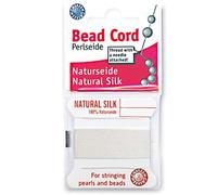 Griffin Cordón de seda Perlseide - Color blanco - Tamaño 0 (0,30 mm) - 2 metros por tarjeta - Aguja de acero inoxidable adjunta - para anudar perlas, piedras preciosas, cristales y cuentas