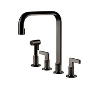 Gessi INCISO Monogetto Black Metal PVD - 58703#706 Grifo monocomando Fregadero | Mezclador de 4 orificios en latón, acabado negro metal PVD, ducha extraíble, caño giratorio de 120°, altura 31,5 cm