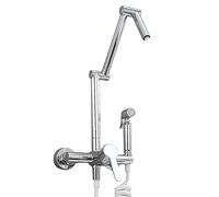 Grifo abatible para fregadero, Grifo de pared for llenado ollas, plegable, con brazo oscilante, pistola rociadora 2 orificios y manija simple(Chrome)