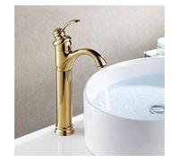 Grifo alto de grifo retro cuenca de baño grifo antiguo/dorado/aceite negro Crane cepillado latón de una sola plataforma de cuenca montada (oro)