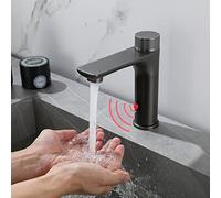 Grifo automático para lavabo de baño con sensor infrarrojo, grifo mezclador sin contacto para lavar las manos, elegante diseño gris, funcionamiento manos libres, esencial para el baño moderno