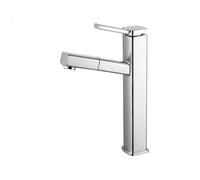 grifo baño Grifo for lavabo de baño con rociador extraíble, mezclador retráctil cobre for agua fría y caliente, giratorio 360°, monomando, orificio, blanco cromado(Chrome)